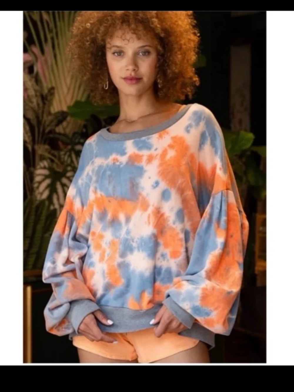 NWT POL Cozy Bring Back French Terry Sweatshirt in Blueberry Pumpkin 
Size Small